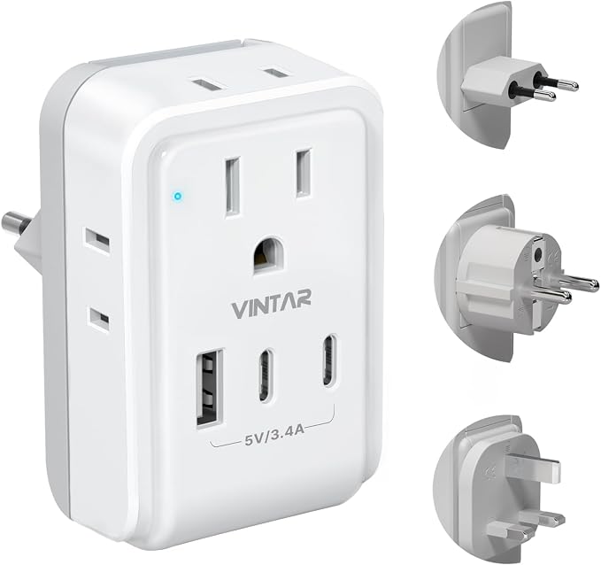 VINTAR European Travel Plug Adapter Kit, Type C,G,E/F Detachable Plug