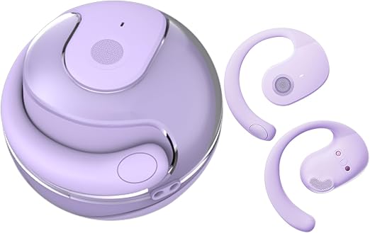 Open Ear Headphones Wireless Bluetooth 5.4, OWS Hanging Earphones Wireless Earbuds with Earhooks and Mic, IPX5 Waterproof, 48H Range, Out of Ear Earbuds for Sports Running Workout Driving(Purple)