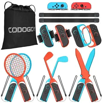 CODOGOY 12-in-1 Switch Sports Accessories Bundle for Switch 1/OLED - Complete Family Sports Kit with Storage Bag, Exclusive Bowling Grips & 2 Player Support for Nintendo Switch Sports Games,Switch 1/2 Compatible