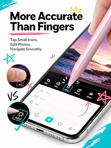 DRYMOKINI Stylus Pen, Active Stylus Pen Touch Screens Compatible for Android and i-OS Tablet/Phones, Rechargeable Universal Stylus Pencil Compatible for A-pple/i-Pad/Phone Tablet, Pink