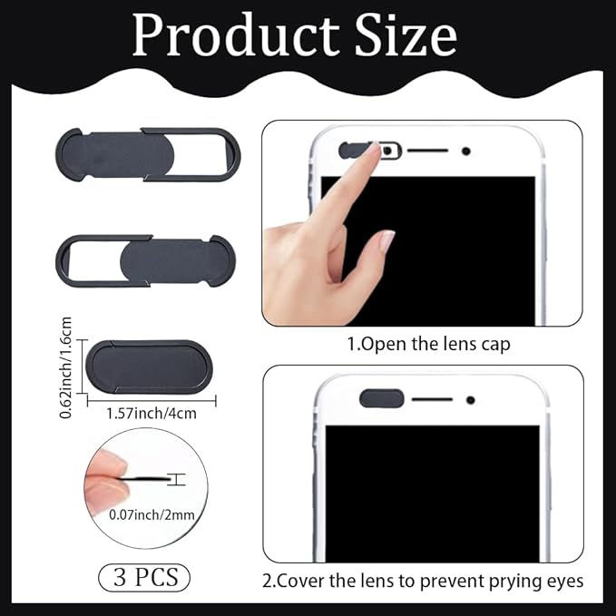 3Pcs Webcam Cover Slide Black 0.08 Inch Laptop Camera Privacy Cover for Mini PC Phone Laptop Desktop Ultra Thin Plastic Durable Phone Privacy Protectors for Home Office Travel Work Use