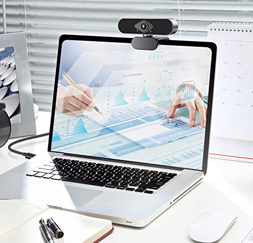 Webcam 1080P HD with Microphone & Privacy Cover, USB Web Cam with Live Streaming HD Video for Mac, PC, Computer and Laptop, Wide Angle Lens 1080P Web Camera with 360 Degree Flexible Mount