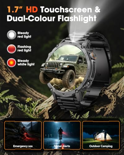 GPS Smart Watch for Men, 100-Day Battery, Bluetooth Call with Flashlight