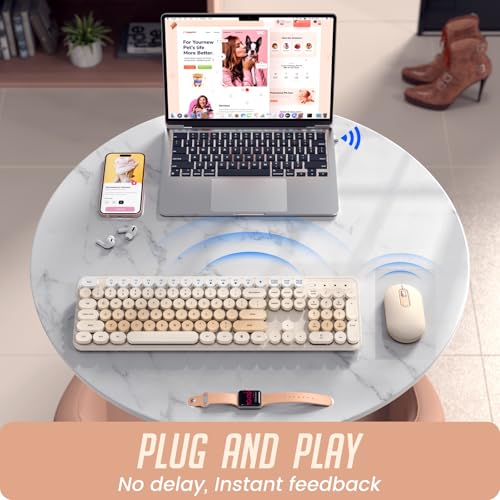 Wireless Keyboard and Mouse, Full-Sized Typewriter Keyboard Silent, Creamy - Image 4