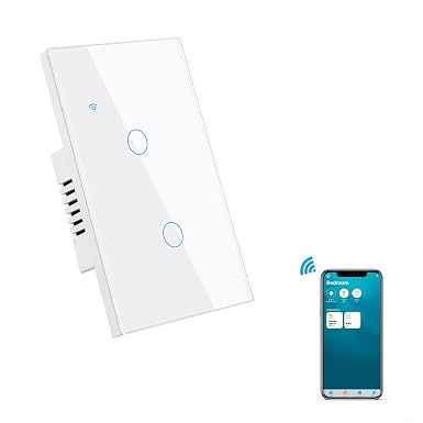 HomeKit WiFi Smart Wall Touch Switch Light Switch Glass Panel Wireless Remote Control with Timer Function Support Apple HomeKit, Amazon Alexa and Google Assistant No Hub Required White 2 Gang