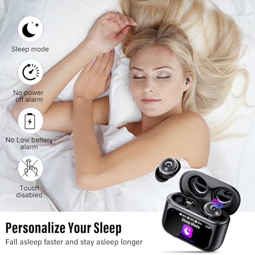 2026 Sleep Earbuds Bluetooth 5.4 in Ear Smart Touch Screen Ear Buds, 48H Playtime Mini Sleep Headphones Small Design for Side Sleepers, 5 EQ Modes, Crystal-Clear Calls, IPX7 Waterproof Earphones Black