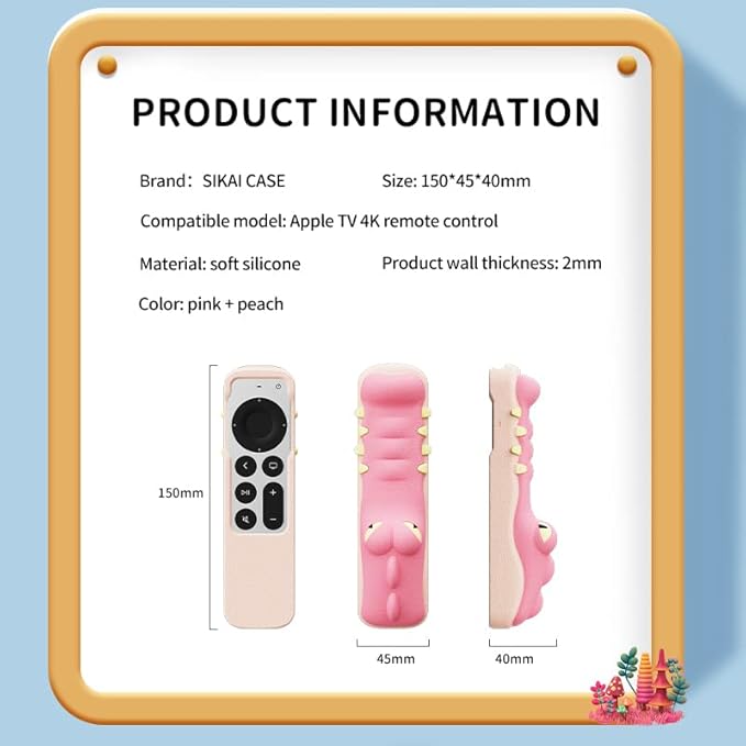 SIKAI CASE Silicone Case Fit Designed for Apple TV 4K 2021/2022 Siri Remote Protective Case with Shockproof Compatible with AirTag, Anti-Lost with Lanyard(Pink Gator)