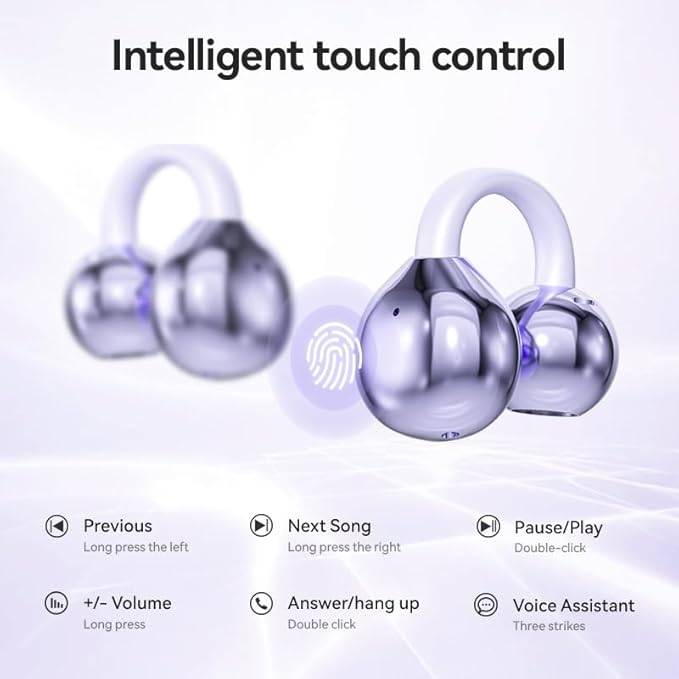 Ear Clip Earbuds Mini Open Ear Headphones Bone Conduction Earphones， True Wireless Bluetooth Headphones for Sport Workout Driving Walking Running Compatible with iPhone Android (Purple)
