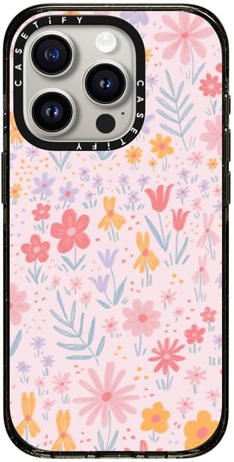 CASETiFY Impact iPhone 15 Pro Case [4X Military Grade Drop Tested / 8.2ft Drop Protection] - Maddies Florals - Clear Black