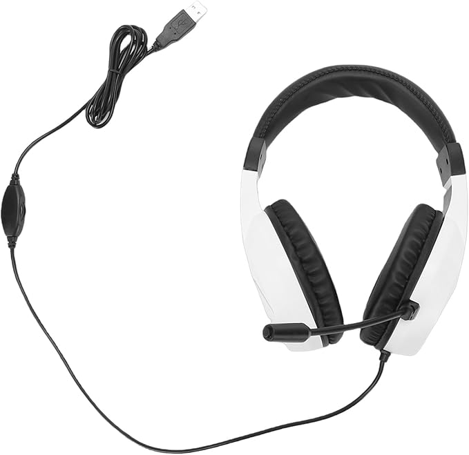 EBTOOLS Wired USB A Headset, Gaming Headphone with 7.1 Surround Sound Noise Cancelling Mic 40mm Drivers Memory Foam Cushion RGB Lighting, for PC Series X S (White)