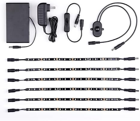 Gun Storage Solutions Gun Safe Light Kits - (6) 12 Inch LED Light Strands + Motion Sensor + Manual Switch + Battery Pack + AC Plug in Adaptor