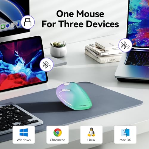 TECKNET Ergonomic Mouse, 4800 DPI Wireless Bluetooth Vertical, 3-Device