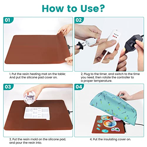 Epoxy Heating Mat with Cover Timer, Heat Pad for Resin Molds, Fast Curing Drying Warming Machine