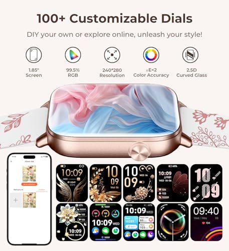 Iaret Smart Watch for Women, 1.83" HD Fitness Tracker with 4 Bands, Answer/Make Calls, Heart Rate/Sleep/SpO2/Step Tracking, 100+ Sport Modes, Android/iPhone Compatible Gift (Rose Gold)