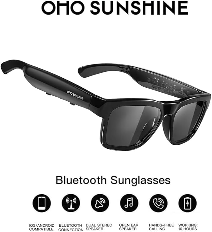 OhO Smart Glasses,Polarized Sunglasses with Bluetooth Speaker,Athletic/Outdoor UV Protection and Voice Control,Unisex(Grey Lens)