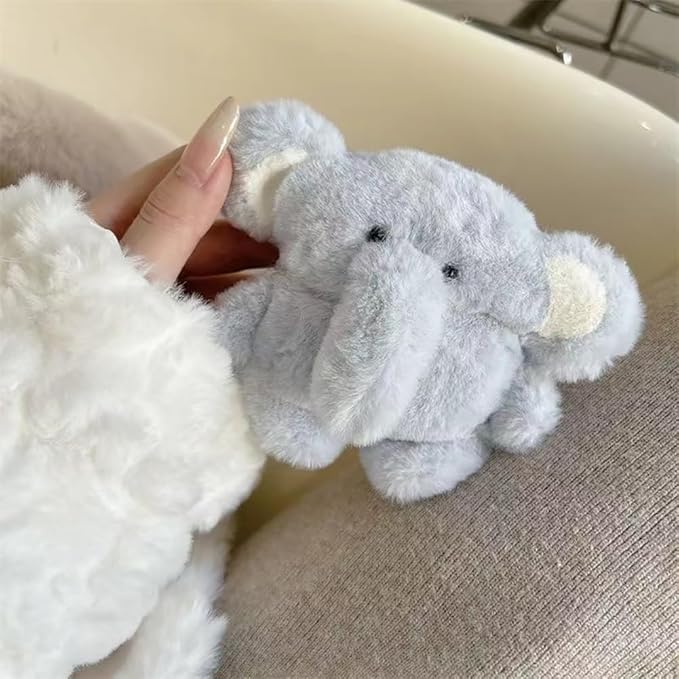 SGVAHY Furry Case for AirPods Pro 2nd/1st Generation Funny Cute 3D Cartoon Plush Design Blue Elephant Soft Warm Fluffy Cover for Airpods 2 Keychain Anti-Fall Protective Women Girls