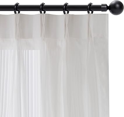 White Pinch Pleated Window Sheer Curtains 96 Inches Long 2 Panels, Gently Filter Light See Through Vertical Stripe Semi Sheer Window Panels Drapes, 42" W x 96" L x2
