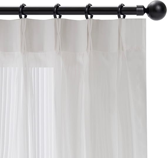 White Pinch Pleated Window Sheer Curtains 96 Inches Long 2 Panels, Gently Filter Light See Through Vertical Stripe Semi Sheer Window Panels Drapes, 42" W x 96" L x2