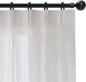 White Pinch Pleated Window Sheer Curtains 96 Inches Long 2 Panels, Gently Filter Light See Through Vertical Stripe Semi Sheer Window Panels Drapes, 42" W x 96" L x2