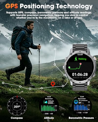 GPS Smart Watch for Men, 100-Day Battery, Bluetooth Call with Flashlight