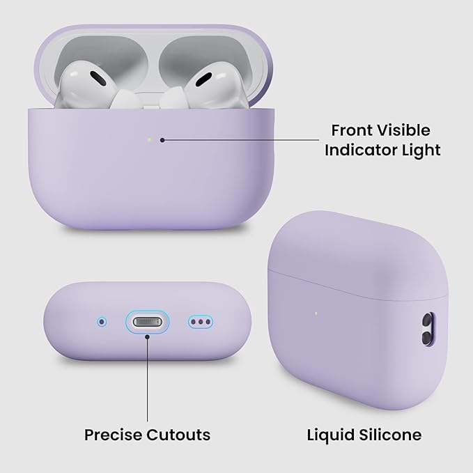 ORNARTO Compatible with AirPods Pro 2 Case 2022, Full Protective Hybrid Silicone for AirPods Pro 2nd Generation Case, Front LED Visible Skin Cover-Pastel Lilac