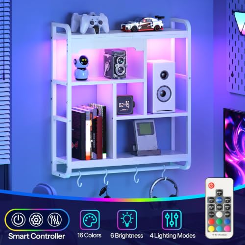 HOOBRO Gaming Floating Shelves for Wall, 26.4" LED wall Shelf Display Rack