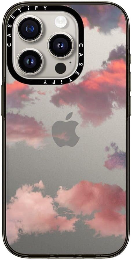 CASETiFY Compact iPhone 15 Pro Case [4 ft. 2X Military Grade Drop Protection/Slim/Lightweight] - Clouds (Red) - Clear Black