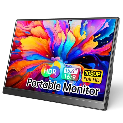 Portable Monitor 15.6 Inch 1080P USB-C HDMI Ultra-Slim Travel Monitor with Kickstand, Compatible with Xbox, Laptop, PC, Mac Phone, PS, Swich IPS Ultra-Thin Zero Frame Gaming Monitor