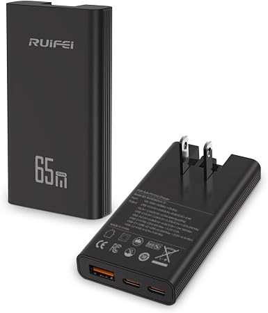 65W Flat USB C Wall Charger Block,3-Port Ultra Slim GaN Fast Adapter