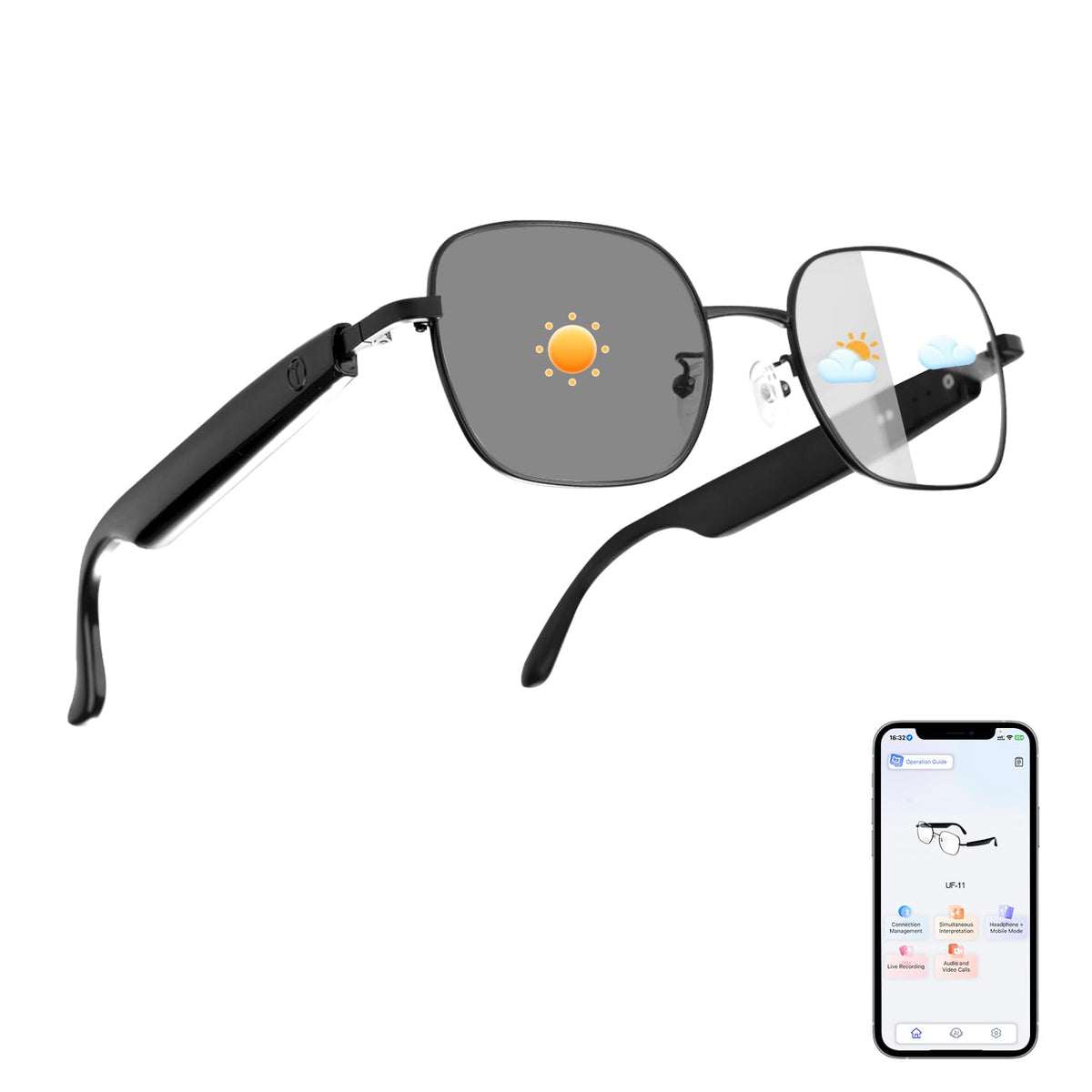 AI Translation Glasses with Bluetooth, 165+ Language | Audio Accessori - Image 1