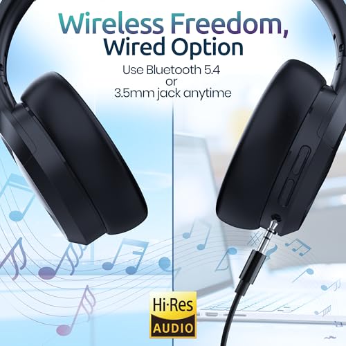 Active Noise Cancelling Headphones, Bluetooth Over Ear, Hi-Fi Stereo,100H Playback Time, High-Resolution Audio, Water Resistant, Deep Bass, Memory Foam Ear Cups, Home, Office, Studio,Travel, Work, Gym