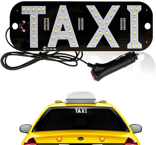 YSY Taxi Light, Taxi LED Sign Decor, Taxi LED Light Logo, Flashing Hook on Car Window with DC12V Car Charger Inverter for Driver (White)