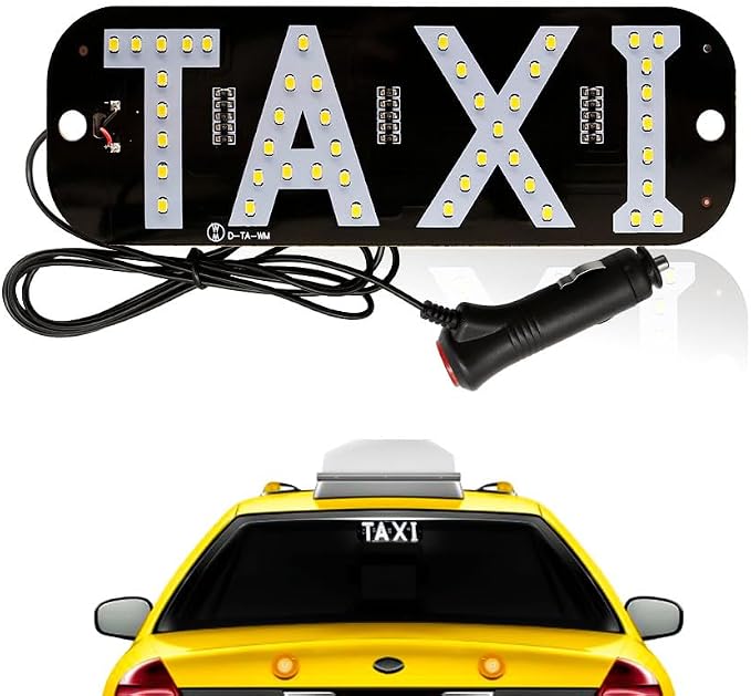 YSY Taxi Light, Taxi LED Sign Decor, Taxi LED Light Logo, Flashing Hook on Car Window with DC12V Car Charger Inverter for Driver (White)