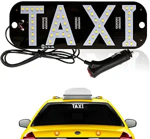 YSY Taxi Light, Taxi LED Sign Decor, Taxi LED Light Logo, Flashing Hook on Car Window with DC12V Car Charger Inverter for Driver (White)