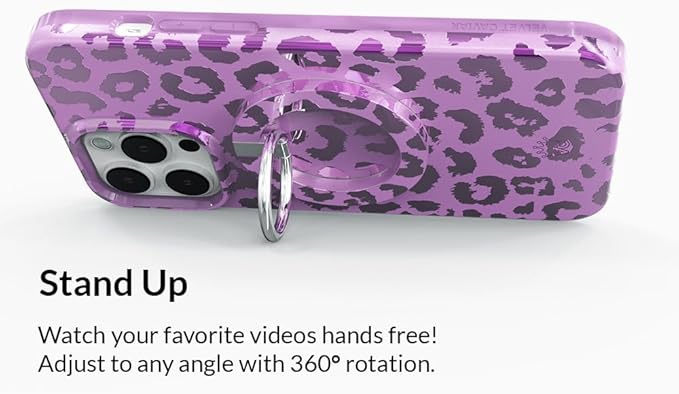 VELVET CAVIAR Compatible with MagSafe Phone Grip - Magnetic Ring Holder with Adjustable Stand - Removable MagSafe Accessories for iPhone 16, 15, 14, 13, 12 (Amethyst Purple Leopard)