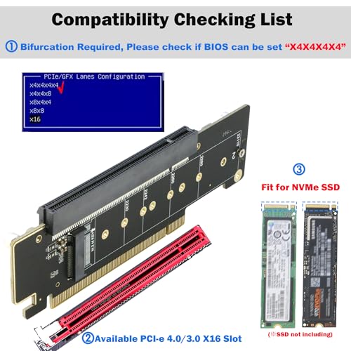 RIITOP Dual NVMe PCIe Adapter, PCIe 4.0 X16 to Dual NVMe and 1x More PCIe x16 (x8 Signal) Adapter for 22110/2280/2260/2242/2230 M.2 NVMe SSD (PCI-e Bifurcation Required)