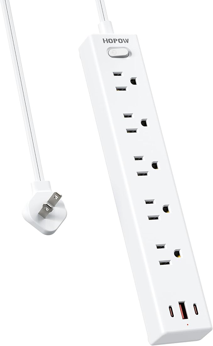 2 Prong Power Strip, 2 to 3 Prong Outlet Adapter with 1700J Surge Protection, 6ft Two Prong Extension Cord, 5 AC Outlets & 3 USB(5V 3.4A Max), Wall Mount for Non-Grounded Outlet, White
