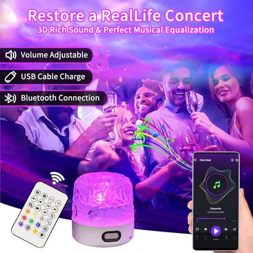 Galaxy Projector Lamp, Ocean Wave Projector Light With Bluetooth Speaker, RGB Colors Changing With Remote Control, Water Wave Light Projector Cordless For Kids, Room Decor, Bedroom, Party, Gift