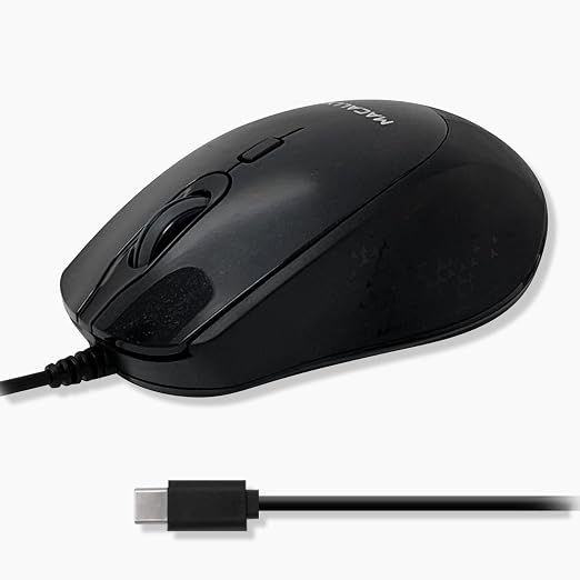 Macally USB C Mouse Wired - Precise, Comfortable, and Quiet - Type C Mouse for Mac, MacBook Pro/Air, iMac, Apple iPad, Windows Computer PC, Laptop - USBC with 4 DPI Modes