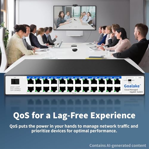 Goalake 24-Port Gigabit Easy Managed Switch – Plug & Play Managed Network, VLAN & QoS Bandwidth Control, Industrial Grade Fan Design, Desktop/Rackmount, No Subscription Fee