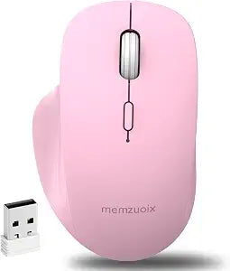 memzuoix Dual Mode Wireless Mouse, 2.4GHz USB + Bluetooth, Silent Clicks, USB-C Rechargeable, 3 Adjustable DPI (800/1200/1600), Ergonomic Right-Hand Design for Laptop PC Mac Office Home-Pink