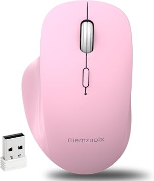 memzuoix Dual Mode Wireless Mouse, 2.4GHz USB + Bluetooth, Silent Clicks, USB-C Rechargeable, 3 Adjustable DPI (800/1200/1600), Ergonomic Right-Hand Design for Laptop PC Mac Office Home-Pink