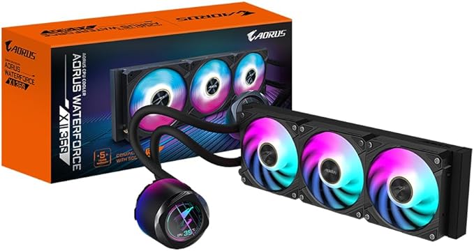 GIGABYTE AORUS WATERFORCE X II 360 LCD display AIO liquid cooler, Intel 2066, 2011,1366,115x,1700, AMD TR4, AM5, AM4, sTRX4
