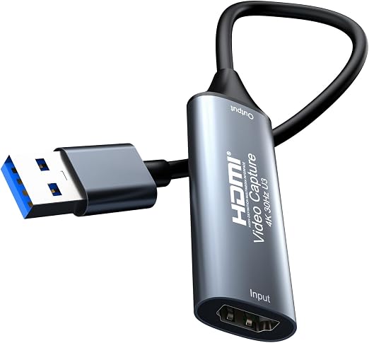 4K 30FPS HDMI Video Capture Card, HDMI to USB 3.0 Cam Link Game Audio Adapter, Low‑Latency Driver‑Free 1080P@60Hz Capture Device for Streaming, Live Broadcasting, Video Conference, Teaching, Gaming