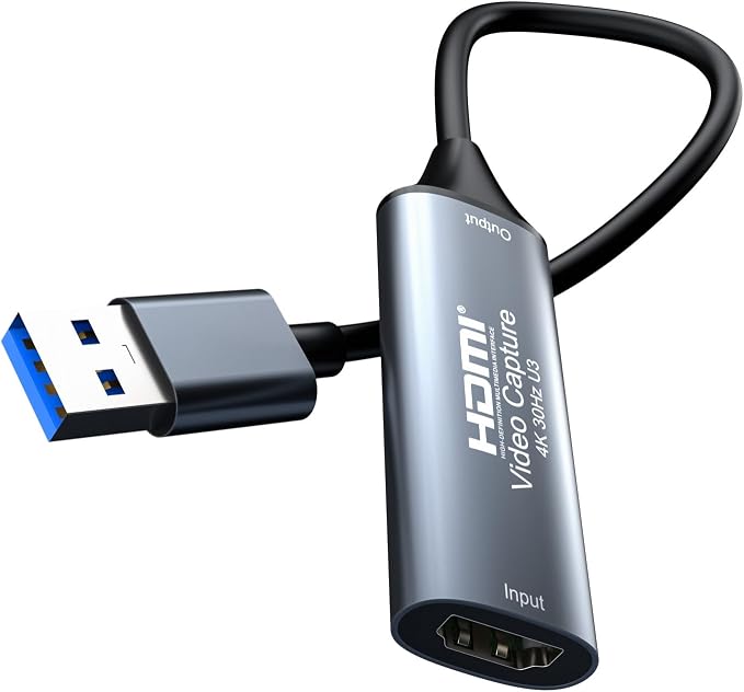 4K 30FPS HDMI Video Capture Card, HDMI to USB 3.0 Cam Link Game Audio Adapter, Low‑Latency Driver‑Free 1080P@60Hz Capture Device for Streaming, Live Broadcasting, Video Conference, Teaching, Gaming