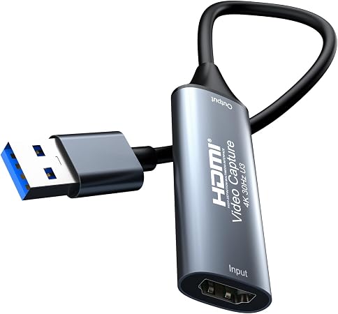 4K 30FPS HDMI Video Capture Card, HDMI to USB 3.0 Cam Link Game Audio Adapter, Low‑Latency Driver‑Free 1080P@60Hz Capture Device for Streaming, Live Broadcasting, Video Conference, Teaching, Gaming