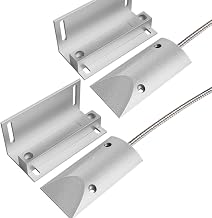 2 Sets Overhead Garage Door Contacts Wired Magnetic Switch Alarm Sensor with 15" Armored Wire Leads and Adjustable Bracket - Image 1