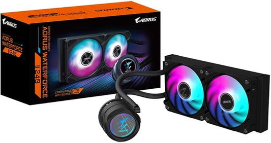 GIGABYTE AORUS WATERFORCE II 240 AIO Liquid CPU Cooler- 2x120mm ARGB Fans, Slide-in Interlocking Mechanism, Daisy-Chain, Intel LGA 1851 and AMD AM5 Compatible