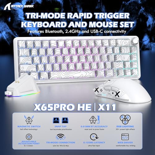 ATTACK SHARK X65 PRO HE Magnetic Keyboard & X11 Gaming Mouse Combo, White