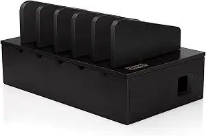 Prosumer's Choice Charging Station for Multiple Devices - 5 Device Charger Organizer for Smartphones and Tablets - Wooden Rack with Removable Dividers - Charging Dock for Work from Home - Black